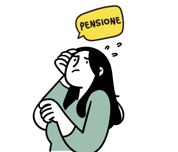 grafica con ragazza  preoccupata che pensa alla pensione
