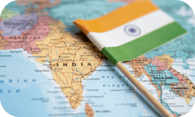 Cartina dell'India con la bandiera