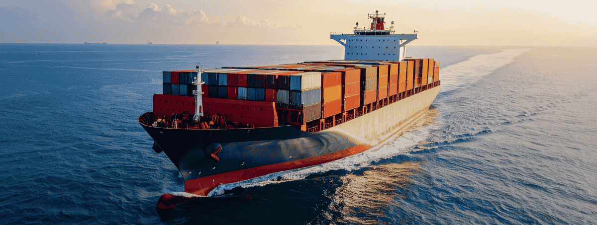 una nave cargo che naviga in mare aperto