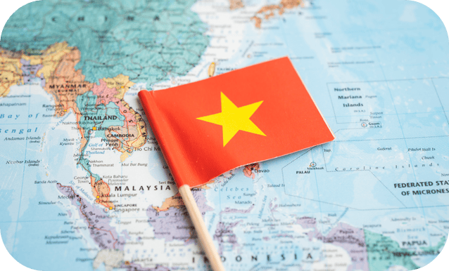 Cartina del vietnam con la bandiera
