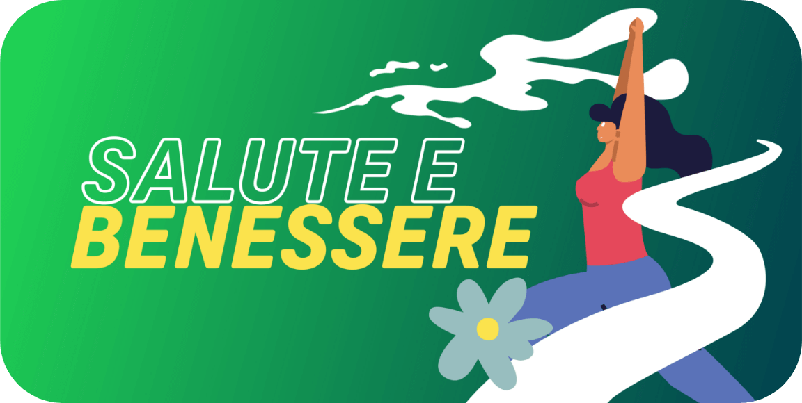 Grafica verde con una donna stilizzata che svolge attività fisica, trasmettendo come Credem metta al primo posto la salute e al benessere di chi lavora con loro.”SALUTE E BENESSERE”