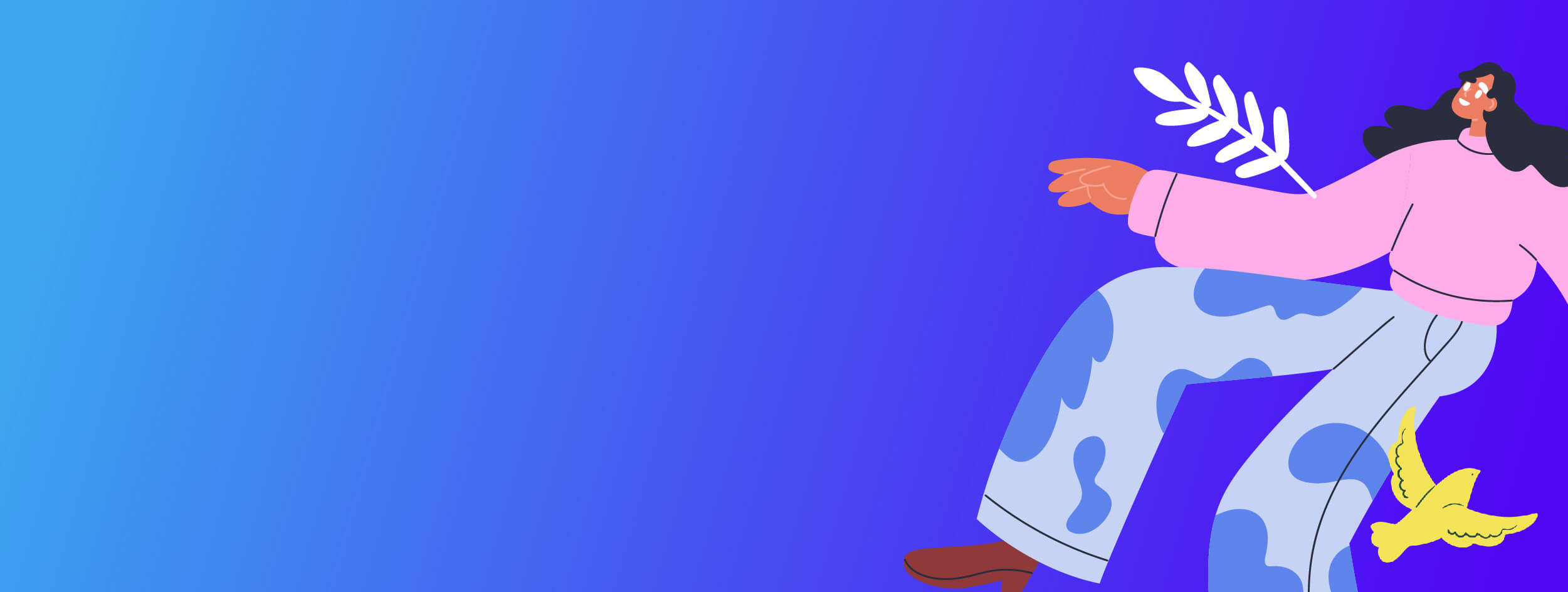 Grafica azzurra con una donna stilizzata rilassata , trasmettendo come Credem metta al primo posto  le persone in ogni aspetto della loro vita, affiancandole su temi come la genitorialità e il caregiving.