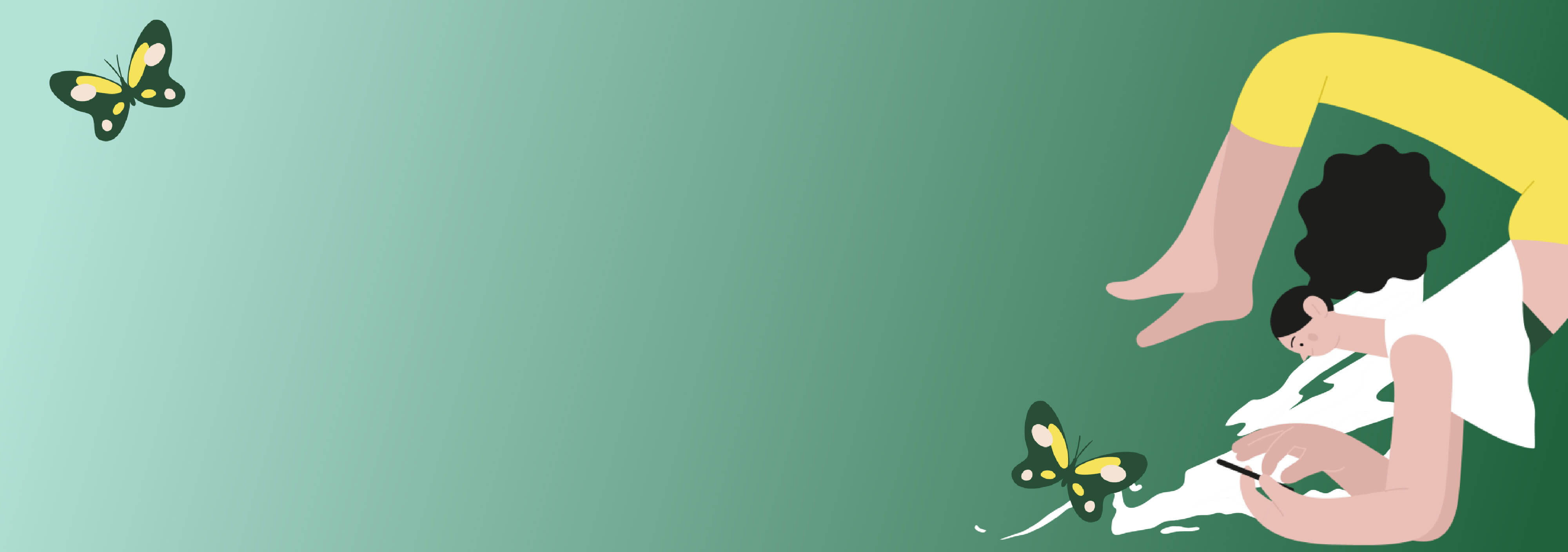 Grafica verde scuro con una donna stilizzata che gioca al cellulare , trasmettendo come Credem garantisce un equilibrato work-life balance ai loro dipendenti.