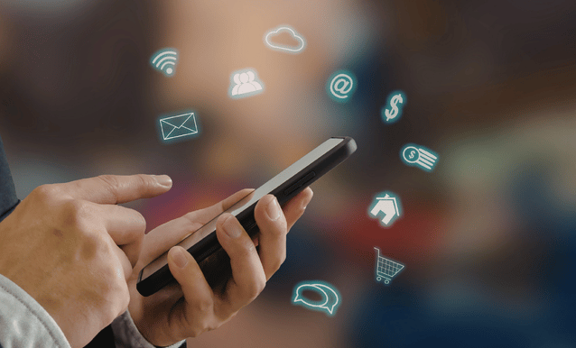 Un telefono che mostra grafici di interconessione globale