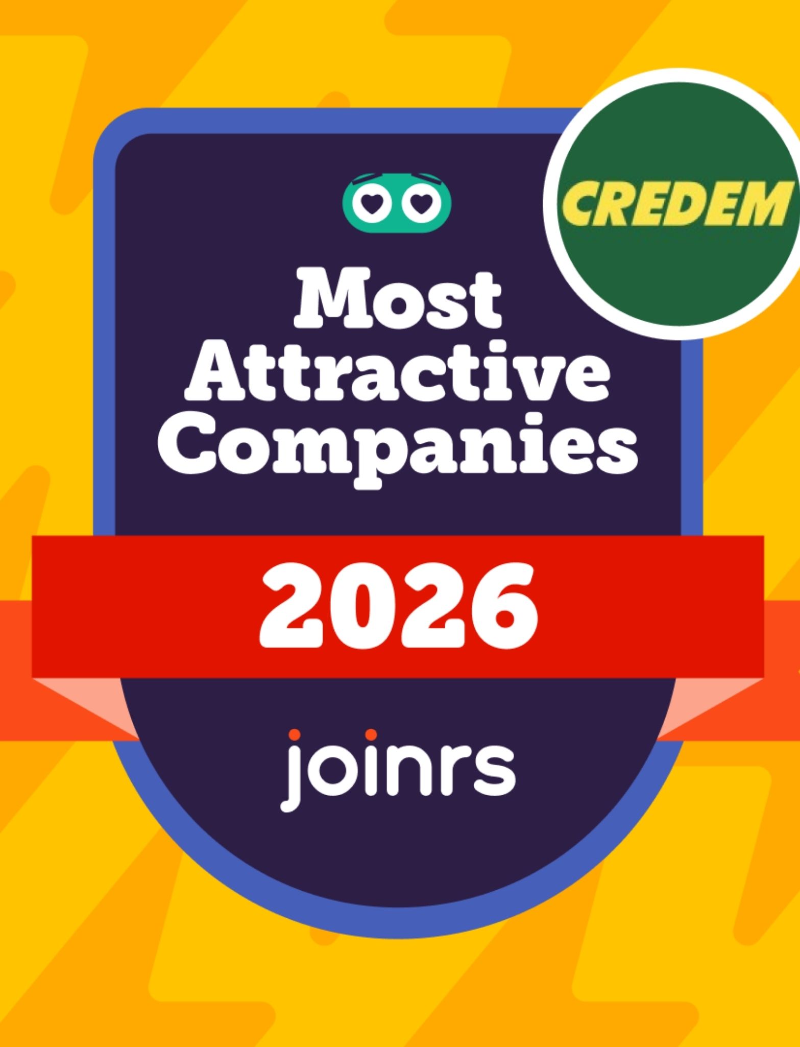 stemma viola su sfondo giallo che attesta Credem come"most attractive companies"