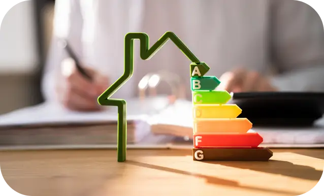 casa stilizzata con rappresentazione delle varie classi energetiche
