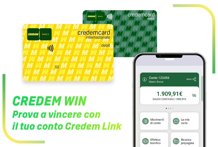 Credem WIN con scritta Prova a vincere con il tuo conto Credem Link