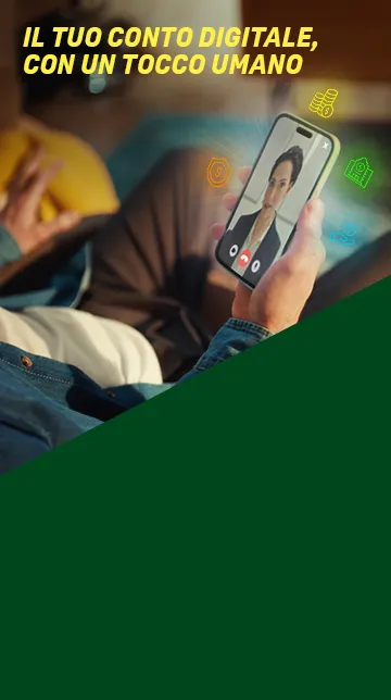 mano che utilizza uno smartwatch per videochiamare consulente con scritta il tuo conto digitale con un tocco umano