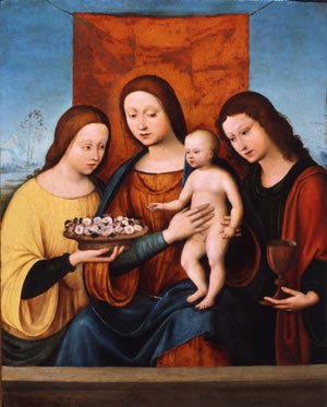 Lorenzo Costa, Madonna con il bambino e i Santi Rosali e Giovanni Evangelista, 1506