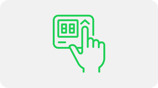 Icona verde con mano che indica un riquadro per dare un idea dell'interattività dei contenuti