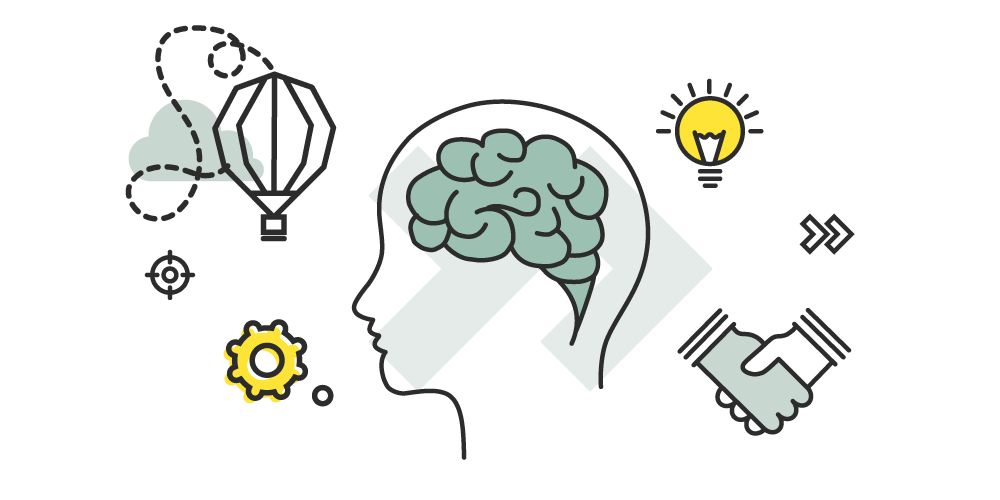 Insieme di icone con al centro una testa stilizzata umana con il suo cervello rappresentando il fondo di investimento creato per permettere aCredem di entrare nel capitale e accelerare start-up e fintech,